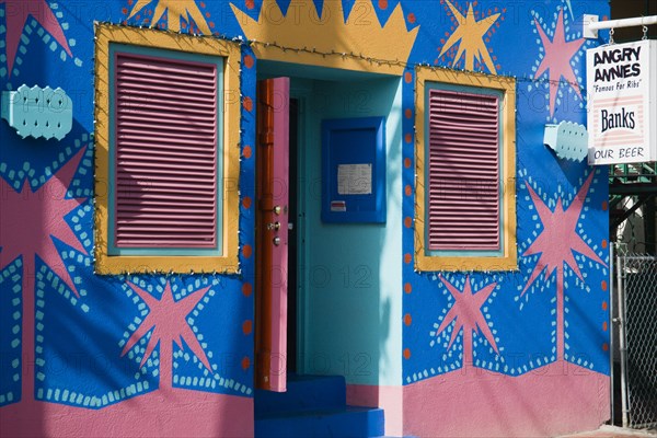 WEST INDIES, Barbados, St James, Angry Annies brightly decorated traditional Barbadian food restaurant and bar in Holetown