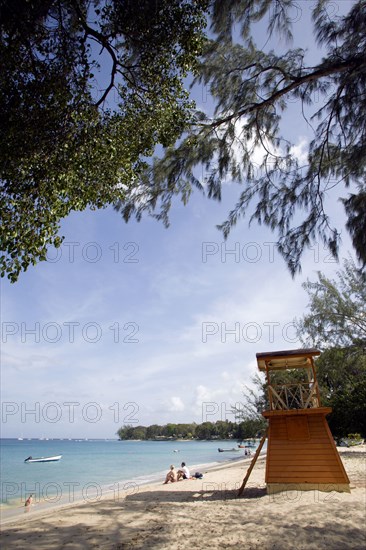 WEST INDIES, Barbados, St James, Holetown beach with lifeguards hut