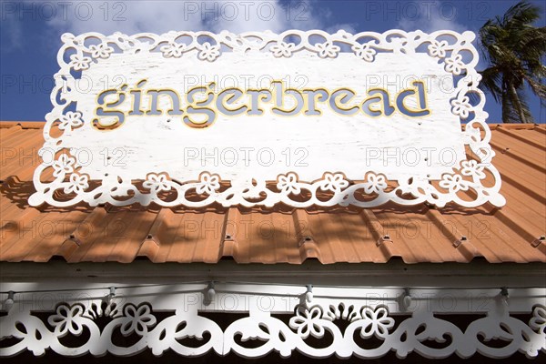WEST INDIES, St Vincent & The Grenadines, Bequia, Sign for the Gingergread restaurant in Port Elizabeth