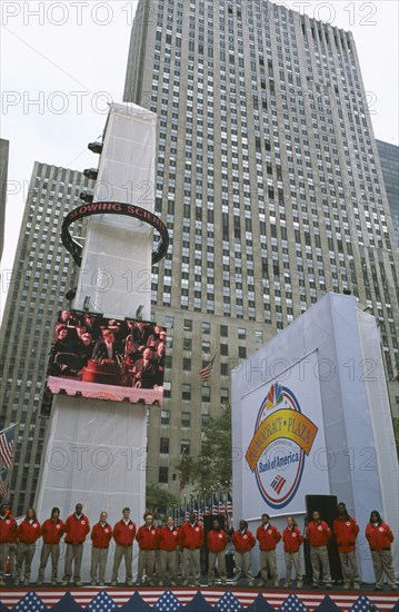 USA, New York, Manhattan, "Rockefeller Centre ‘Democracy Plaza’ during 2004 elections, billed as a grand celebration of democracy and citizenship."