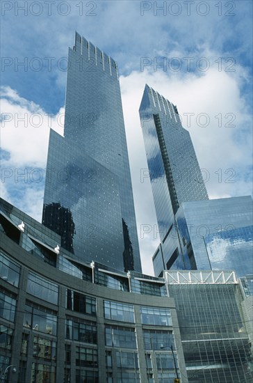 USA, New York, Manhattan, AOL Time Warner Center twin 55 storey skyscraper towers on Columbus Circle.