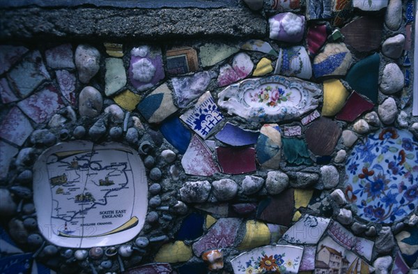 UNITED KINGDOM, Channel Islands, Guernsey, St Andrews. Les Vauxbelets. The Little Chapel. Detail of china. Modelled on the Shrine at Lourdes. Made from china pottery and fragments of sea shells. Built 1923 by French monks