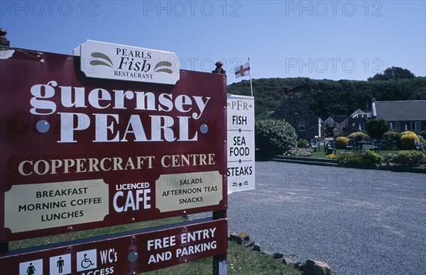 UNITED KINGDOM, Channel Islands, Guernsey, St Peters. The Guernsey Pearl and Coppercraft centre sign.
