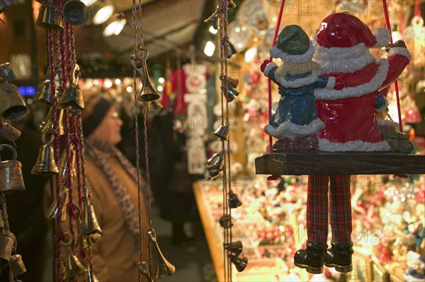 GERMANY, Bavaria, Munich, Stall selling Christmas decorations at the Christmas Market.