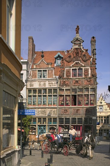 BELGIUM, East Flanders, Ghent, Horse-drawn carriage taking tourists around the medieval centre of the city.