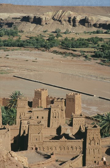 MOROCCO, Ait Benhaddou, Elevated view over kasbah used in films including Lawrence of Arabia and Jesus of Nazareth.