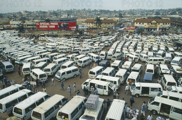 UGANDA, Kampala, "Looking down on the Taxi, Matatu park."