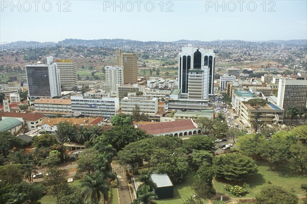 UGANDA, Kampala, View over modern town from a rooftop.