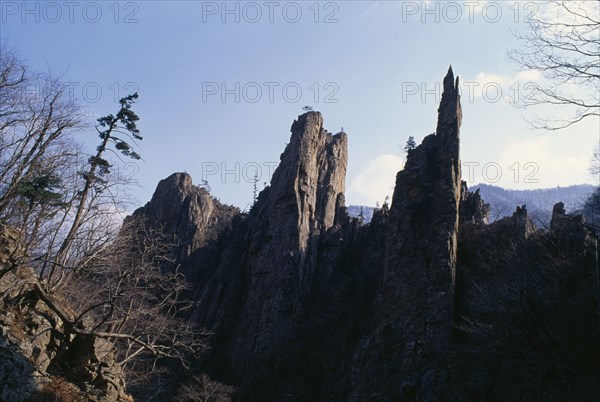 NORTH KOREA, Kangwon Province, Kumgangsan, Jagged mountain peaks which appear on the local banknotes.