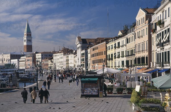 ITALY, Veneto, Venice, Castello.  View along Riva degli Schiavoni towards the Campanile