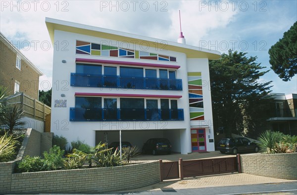 ENGLAND, Dorset, Sandbanks, Colourful apartment block called Lucys hill.