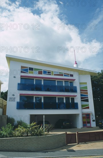 ENGLAND, Dorset, Sandbanks, Colourful apartment block called Lucys hill.