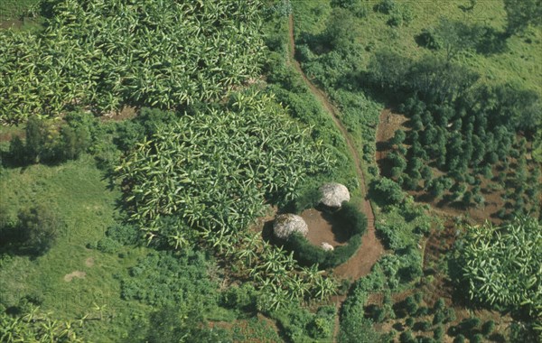 RWANDA, Farmland, Aerial view over small holdings and farmsteads.