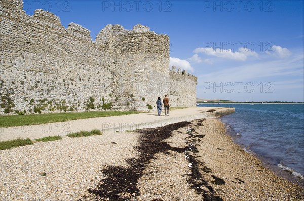 ENGLAND, Hampshire, Portsmouth, Portchester Castle Norman 12th Century walls rebuilt on the site of the Roman 3rd Century Saxon Shore Fort.