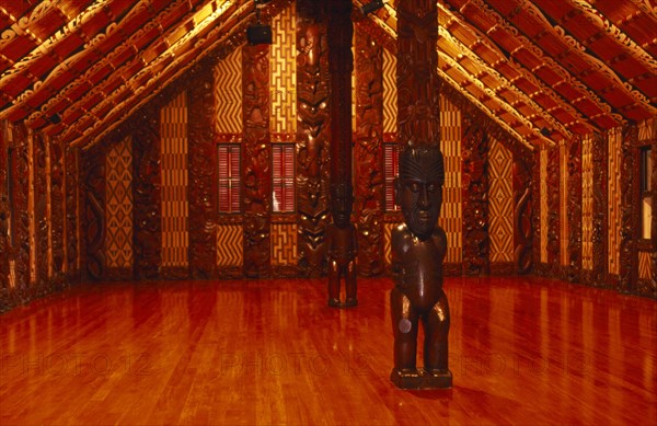 NEW ZEALAND, North Island, Waitangi , Interior of Maori meeting house where treaty of Waitangi was signed in 1840