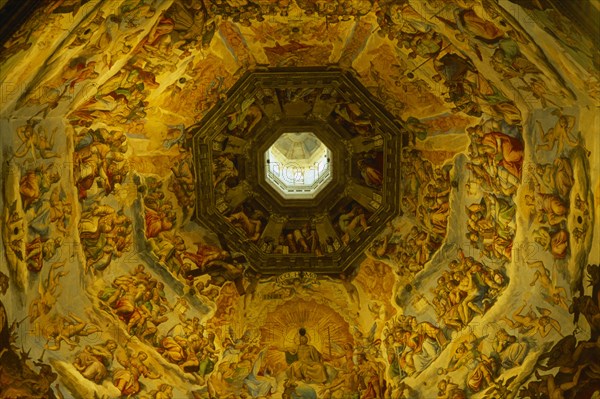 ITALY, Tuscany, Florence, Duomo interior with fresco of the Last Judgement on cupola ceiling by Vasari and completed by Zuccari 1572-4
