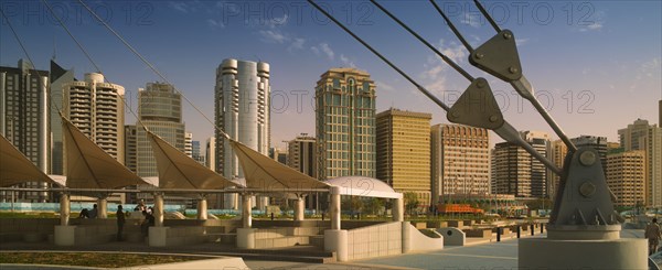 UAE, Abu Dhabi, City centre skyline along the Corniche.
