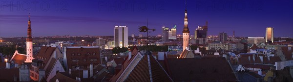 ESTONIA, Tallinn, View across the Old Town from the Toompea district with the modern tower blocks of New Town in the distance.