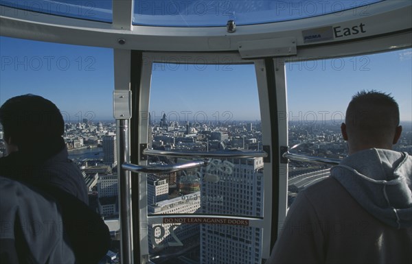 ENGLAND, London, British Airways view of the skyline from one of the capsules.