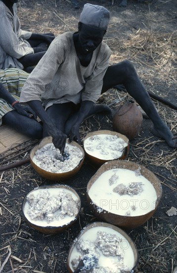 SUDAN, Tribal People, Preparation of Dinka wedding feast.