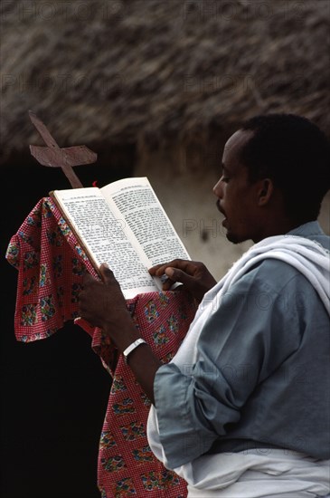 SUDAN, East, Religion, Coptic priest conducting othodox service.