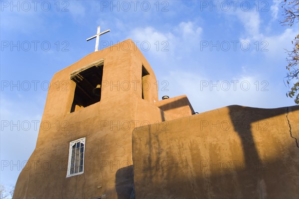 USA, New Mexico, Santa Fe, The adobe style San Miguel Mission church