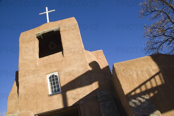 USA, New Mexico, Santa Fe, The San Miguel Mission church built in the adobe style