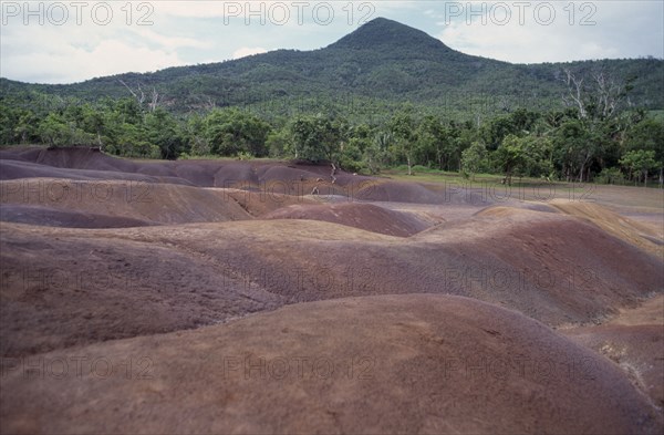 MAURITIUS, Chamarel Coloured Earths, Coloured earth layers created by volcanic rock cooling at different temperatures and as a result of weathering.