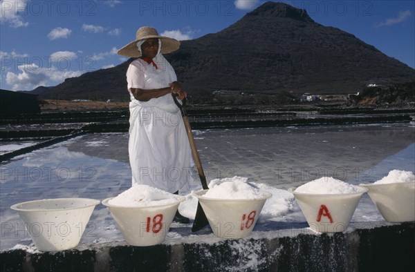 MAURITIUS, Tamarin, Sixty-seven year old female salt pan worker.