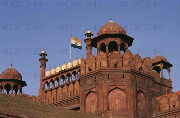 INDIA, Delhi, The Red Fort.  Part view of exterior showing the Naubat Khana or Drum House where musicians played for the Emperor and where royal visitors were heralded.