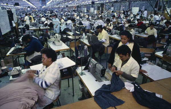 SOUTH AFRICA, Western Cape, Cape Town, Workers on factory floor of the Epping Industries Florida Clothing Company.