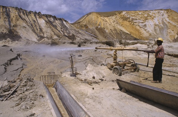 SOUTH AFRICA, Gauteng, Witwatersrand Region, Germiston.  Gold mining reclaimation industry reclaiming gold from dump sites.