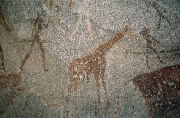 ZIMBABWE, Matopos Hills, Detail of prehistoric cave painting.