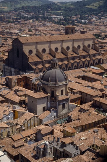 ITALY, Emilia Romagna, Bologna, View across city centre rooftops.
