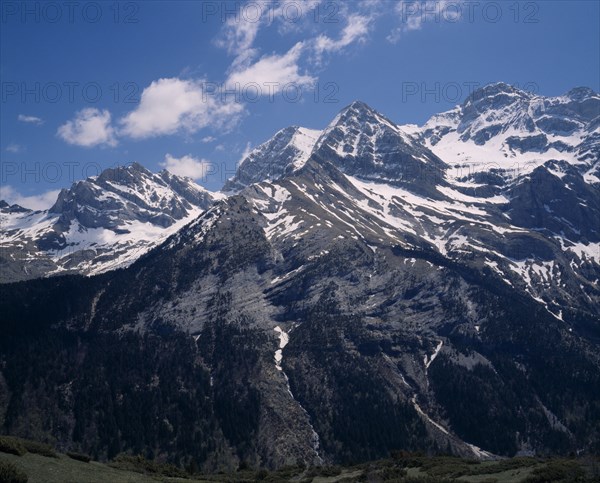 FRANCE, Midi Pyrenees, Haute Pryenees, South East of Cirque Gavarnie. The Marbore mountain is on the border with Spain