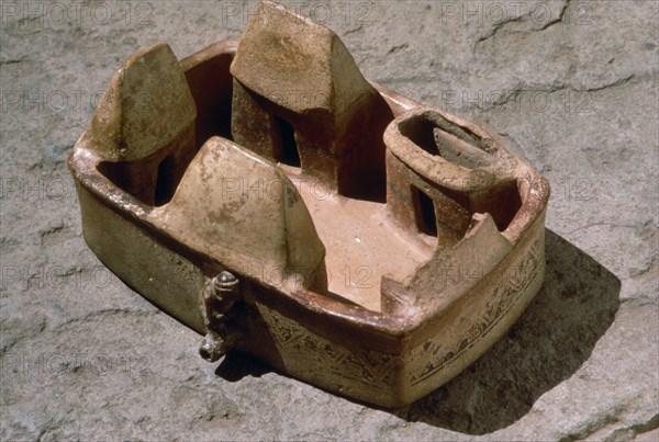 PERU, Arts, Inca period ceramic representation of farmers compound.