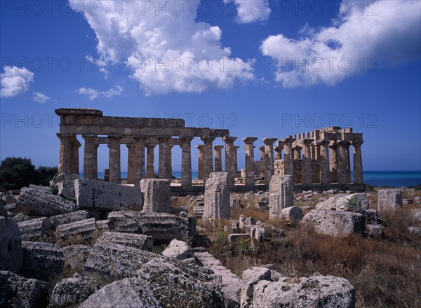 ITALY, Sicily, Trapani, "Ruins of Selinunte, an abandoned ancient Greek city, with ruins of an acropolis."