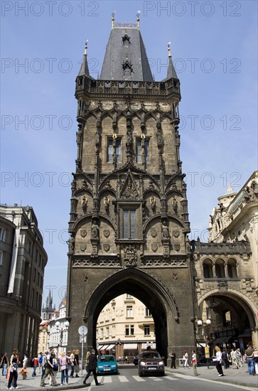CZECH REPUBLIC, Bohemia, Prague, The Powder Gate in the Old Town. One of the 15th Century gates into the city