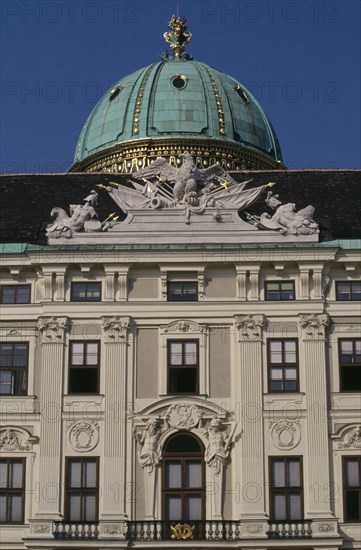AUSTRIA, Vienna, Winter Palace.  Part view of exterior with copper and gold domed roof.