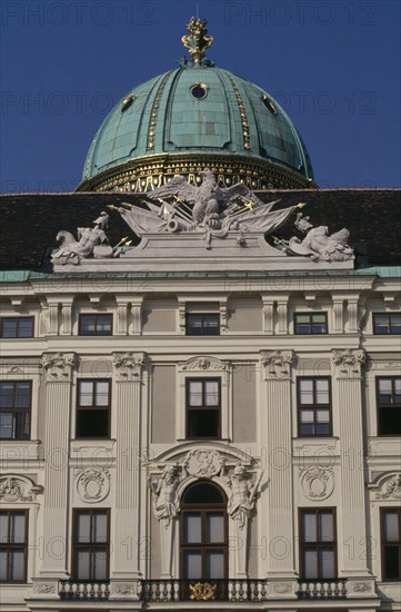 AUSTRIA, Vienna, Winter Palace. Part view of exterior with copper and gold domed roof.
