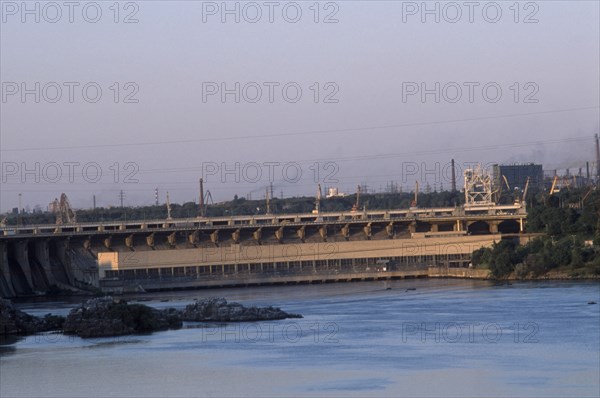 UKRAINE, Zaporizhzhia,  Dnieper River , "The Dnieper Hydroelectric Station or DnieproGES, is the largest hydroelectric power station in Ukraine and one of the largest in Europe."