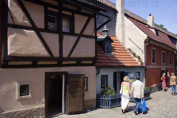 CZECH REPUBLIC, Bohemia, Prague, "Golden Lane within Prague Castle in Hradcany. Originally built for castle guards, then Goldsmiths moved in giving it the name. Now tourist shops."