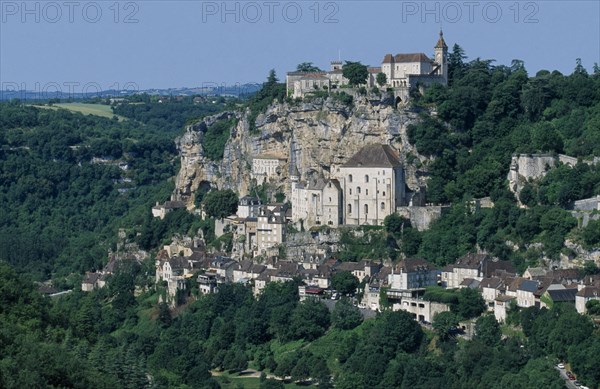 FRANCE, Midi Pyrenees, Lot, Rocamadour medieval village and place of pilgrimage set in cliffs of the Alzou Valley.