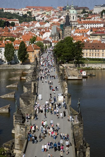 CZECH REPUBLIC, Bohemia, Prague, The Charles Bridge across the Vltava River leading to the Little Quarter