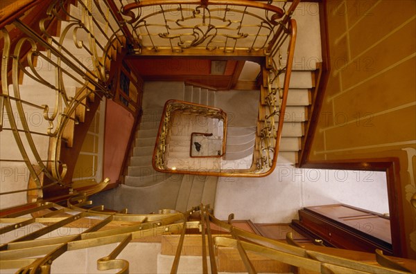 BELGIUM, Brabant, Brussels, Art Nouveau staircase in the Horta museum.