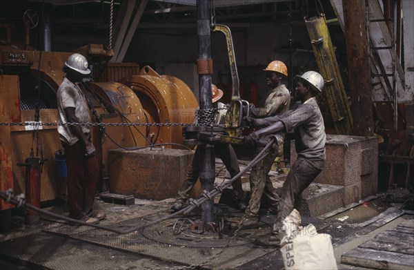 NIGERIA, Industry, Workers on oil rig.