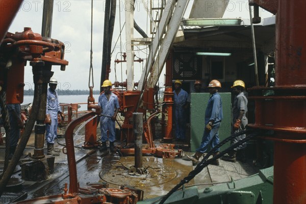 NIGERIA, Rivers State, Workers on oil rig.