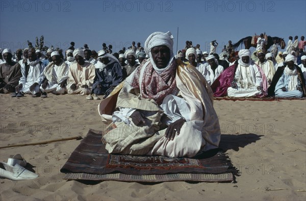 CHAD, Prayer, Muslim chief at prayer during festival.