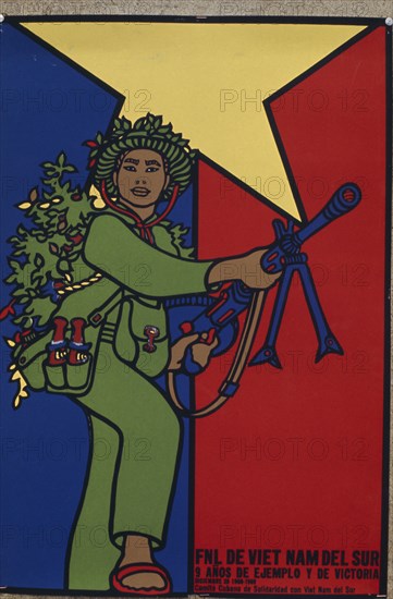 Poster by Rene Mederos (1933-1996) celebrating the ninth anniversary of the NLF of South Vietnam.