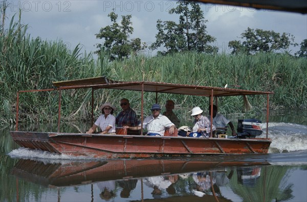 PACIFIC ISLANDS, Melanesia, Papua New Guinea, Sepik. Tourists in river boats